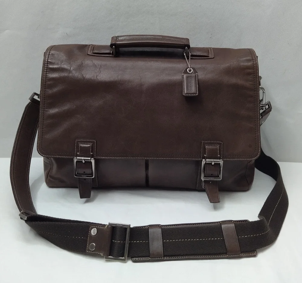 Coach Brown Leather Trade Briefcase Pushlock Messenger Crossbody Bag - Vintage